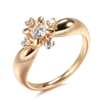 Luxury Crystal AAA Zircon Flower Filled 14K Rose Gold Fashion Rings for Women Daily Fine Jewellery